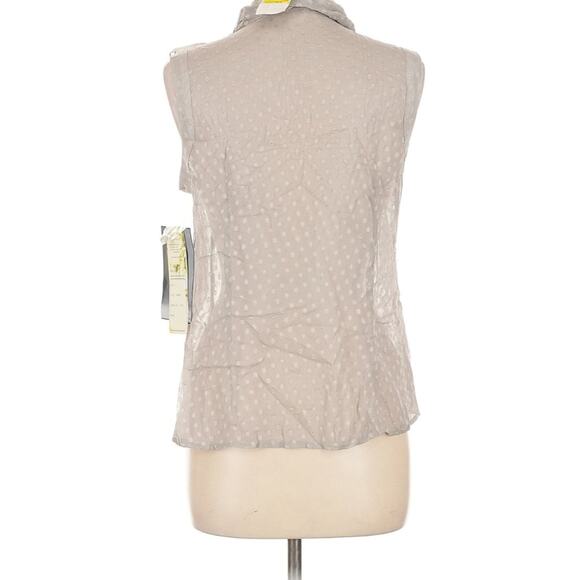 Lapis Sleeveless Ruffle Front Top Large Grey Swiss Dot Chiffon Blouse NWT - Picture 2 of 7